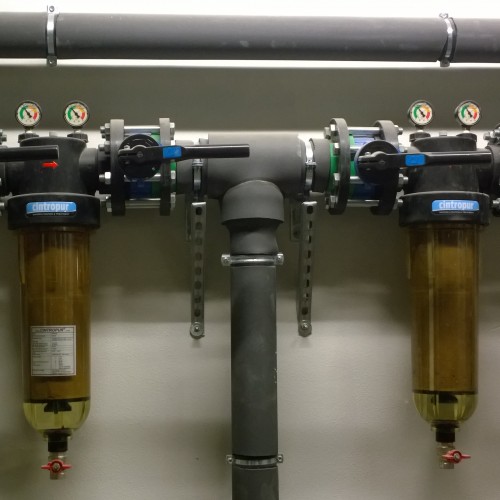 Dual industrial water filters.